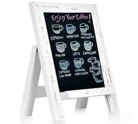 Umtiti Tabletop Chalkboard Sign, Solid Pine Wood Framed Standing Chalkboard, 8.7×12.6" Small Kitchen Countertop Memo Board Décor for Home, Café, Bar, Wedding,Distressed White(ZJHB-WH-2232)