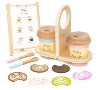 UMU® Children Coffee to Go Playset Made of Wood - Children's Kitchen Accessory Including Sales Board for the Merchant Shop, Coffee Set for Role-Playing, 15-Piece Wooden Toy for Children from 3 4 5 6