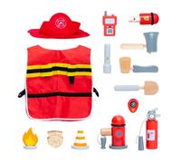 UMU® Children's Wooden Fireman Play Set with Fire Brigade Costume Including Cap, Fire Extinguisher, Radios, Whistle and Much More Toy Set for Role Play, 4, 5 Years Old