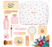 UMU® Stylish Wooden Beauty Set Little Woman for Girls - Makeup Playset 17 Piece Kit with Makeup, Brush, Mirror and Cosmetics Case, Best Gift for 3, 4, 5+ Girls Kids