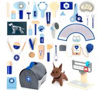 UMU® Veterinarian Wooden Play Set for Children with Plush Dog, Stethoscope, Blood Pressure Monitor and Much More, Veterinary Toy for Role Play, 37 Piece Set for 3, 4, 5 Years Old Girls and Boys