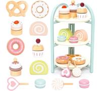 UMU® Wooden Children's Kitchen Dessert Play Set with Stand, Sweets, Tea Service Accessories for Play Kitchen and Much More, Wooden Toy for Children from 3 4 5 6 Years