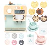 umu® Wooden Coffee Maker for Kids - Pretend Play Coffee Machine Toy with Milk Frother & Capsules - Wooden Kitchen Accessory for Boys and Girls Ages 3-6