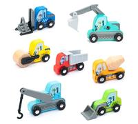 UMU® Wooden Construction Vehicle Set for Kids - 8-Piece Playset Compatible with Brio World Train Sets & Other Brands - Includes Crane, Excavator, Mixer Truck & More, Wooden Toy for Kids Ages 3-6