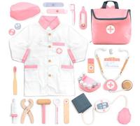 UMU® Wooden Doctor Kit for Kids - Pretend Play Set with Stethoscope, Doctor Coat, Dentist Tools & More - Role Play Medical Toy for Girls Aged 3 4 5