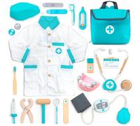 UMU® Wooden Doctor Kit for Kids - Pretend Play Set with Stethoscope, Doctor Coat, Dentist Tools & More - Role Play Medical Toy for Boys and Girls Aged 3 4 5