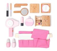 UMU® Wooden Kids Makeup Belt Bag - 12-Piece Pretend Beauty Set incl. Hairdryer, Mirror, Perfume, Lipstick - Role Play Cosmetic Pouch for Girls Age 3 4 5