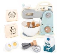 UMU® Wooden Mixer Playset for Kids - 10-Piece Baking Toy Set with Bowl, Whisk, Ingredients & More - Pretend Play Kitchen Mixer Toy for Boys and Girls Ages 3-6