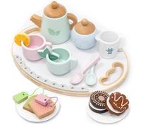 UMU® Wooden Tea Set Playset with Colourful Cups, Lemon Slices, Tea Bags and Much More, Wooden Toy for Children from 3 4 5 6 Years