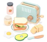UMU® Wooden Toaster & Sandwich Set for Kids - 14-Piece Pretend Play Kitchen Toy with Real Pop-Up Toaster, Butter, Knife & Accessories - Wooden Kitchen Playset for Boys and Girls Ages 3-6