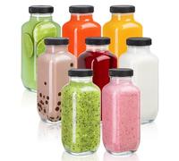umud Juice Bottles with Lids, 16 Oz - Set of 8 - Clear Glass Jars with Caps - Reusable Empty Drink Containers for Juicing, Smoothies, Water, Milk, Kombucha Storage, Wellness Shots and More (8)