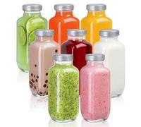umud Juice Bottles with Lids, 16 Oz - Set of 8 - Clear Glass Jars with Caps - Reusable Empty Drink Containers for Juicing, Smoothies, Water, Milk, Kombucha Storage, Wellness Shots and More (8)