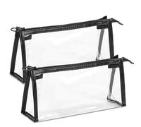 umyeoqoyo 2 Pcs Clear Pencil Cases, Large Capacity Pencil Case, Clear Transparent Pencil Case for Students School Exam, PVC Waterproof Toiletries Travel Bag, Zipper Cosmetic Bag