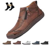 UMYUOANY Men’s Slip-On Orthopedic Leather Boots,Men’s Handmade Premium Leather Slip-On Driving Boots, High Top Chukka Boots Fashion Round Toe Side Zipper Chelsea for Driving Hiking (Brown,39 EU)