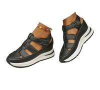 UMYUOANY Women's Hollow Out Breathable Platform Wedge Sandals Sneakers, Closed Toe Sandals for Women Gladiator Roman Sandals (Black,39EU)