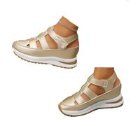 UMYUOANY Women's Hollow Out Breathable Platform Wedge Sandals Sneakers, Closed Toe Sandals for Women Gladiator Roman Sandals (Gold,41EU)