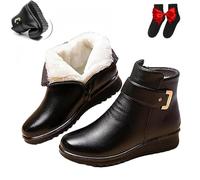 UMYUOANY Women's Metal Buckle Genuine Leather Wool Orthopedic Boots, Winter Warm Non-slip Side Zipper Leather Waterproof Ankle Snow Boots (Black Wool,39 EU)