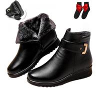 UMYUOANY Women's Metal Buckle Genuine Leather Wool Orthopedic Boots, Winter Warm Non-slip Side Zipper Leather Waterproof Ankle Snow Boots (Black,41 EU)