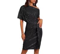 UMYUOANY Women's One Shoulder Sequin Sparkling Party Club Dress, Sequin Sparkly Glitter Party Club Dress Ruched Cocktail Bodycon Dress (Black,XXL)