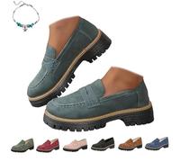 UMYUOANY Women's Orthopedic Platform Loafers, Comfortable Leather Chunky Penny Loafer Ladies Fashion Slip-On Business Work Shoes (Green,40 EU)