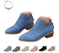 UMYUOANY Women's Retro Heeled Orthopedic Ankle Boots,Ladies Chelsea Boots Faux Suede Chunky Heel Pointed Toe Slip on Back Zip Comfortable Walking Shoes (Blue,6)