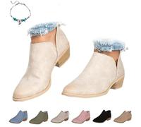 UMYUOANY Women's Retro Heeled Orthopedic Ankle Boots,Ladies Chelsea Boots Faux Suede Chunky Heel Pointed Toe Slip on Back Zip Comfortable Walking Shoes (Beige,8)