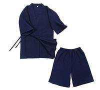 un-brand Japanese Short-sleeved Pajamas Yukata Kimono Crepe (Size L, Navy)
