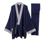 un-brand Men's Japanese Kimono Cotton Hanfu Ancient Pajamas Suit Plus Size Zen Clothing Taoist Clothing (Size XL, N)