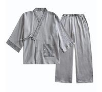 un-brand Men's Japanese Kimono Double Gauze Cotton Pajamas Suit Plus Size Zen Clothing Taoist Clothing (Size XL, A4)