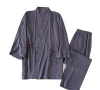 un-brand Men's Japanese Kimono Double Gauze Cotton Pajamas Suit Plus Size Zen Clothing Taoist Clothing (Size L, A2)