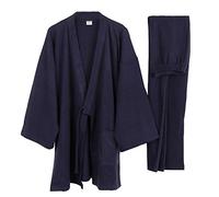 un-brand Men's Japanese Kimono Velvet Pajamas Suit Plus Size Zen Clothing Taoist Clothing (Size L, C)