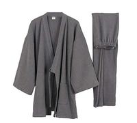 un-brand Men's Japanese Kimono Velvet Pajamas Suit Plus Size Zen Clothing Taoist Clothing (Size XL, D)
