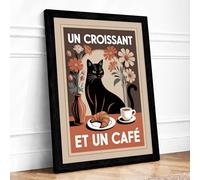 Un Croissant et Un Café Vintage Framed Wall Art Print A3 (42×29.7cm) Black, Wall Decor for Living Room, Bedroom, Office & Home, Ready to Hang, Art Gift