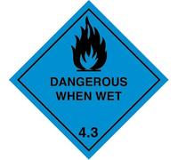 UN Dangerous When Wet 4.3 (ADR & UN compliant Sticker) - Quantity: 250-100mm x 100mm Diamond - By Inoxia
