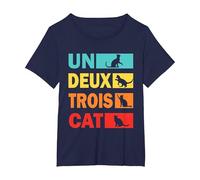 Un Deux Trois Cat: Four Times Fun French & Felines T-Shirt, Women's Plus, Navy Blue, 2X