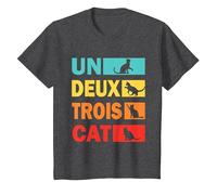 Un Deux Trois Cat: Four Times Fun French & Felines T-Shirt, Youth, Dark Heather Grey, Medium