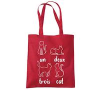 Un Deux Trois Cat French - Tote Shopping Bag - Cute Kitty Pet One size red