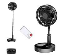 UN UNITEDTIME Desk Portable fan, My Foldaway Travel fan with remote Control Timer, Battery Operated or USB Powered,Adjustable Height Portable fan, 4 Speed Settings (Black)
