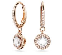 Una Angelic drop earrings, Round cut, Pavé, White, 18K rose gold finish