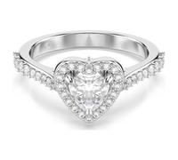 Una Angelic motif ring, Mixed cuts, Heart, White, Rhodium plated