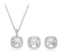 Una Angelic set, Cushion cut, White, Rhodium plated