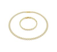 Swarovski Una Angelic Jewellery Set, Necklace & Bracelet with Clear Round-Cut Crystals in a Gold-Tone Finished Setting, Part of the Una Angelic Collection
