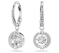 Una drop earrings, Round cut, White, Rhodium plated