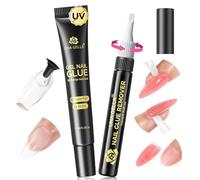 UNA GELLA 15ml Quick Drying Semi Solid Nail Glue Gel with 10ml Remover for Press On Nails Tips No Lamp Needed Strong Nail Gel Glue with 2 in 1 Acrylic Nails Remover Long Lasting Fake Nails Kit