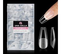 UNA GELLA Coffin Fake Nails, 504Pcs Clear Nail Tips Medium Coffin False Nails Half Matte - Clear Full Cover Acrylic Gel Nails Extensions at Home Salon Art DIY 12 Sizes