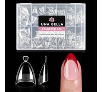 UNA GELLA Extra Short Almond Nail Tips Half Cover Short Almond Shape Gel Nail Tips Matte 216pcs Clear Gelly Tips for Saving Nail Extension DIY Nail Art, Self-handle 12Sizes
