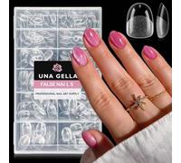 UNA GELLA Extra Short Oval Nail Tips, Pre-Etched Round Clear Fake Nails 216pcs Soft Gel Acrylic Nail Tips Full Cover False Ultra Short Gel Nail Tip for Beginners Nail Salon Extensions 12 Sizes