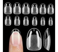 UNA GELLA Oval Round Nail Tips Pre-shaped Half Matte 120pcs Short Oval Round Soft Gel Nail Tips Full Cover Clear Acrylic Fake Nails for Press on Nail Extensions Home DIY Salon 12 Sizes