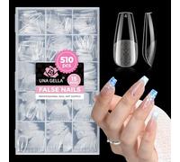 UNA GELLA Soft Gel Medium Coffin Nails Tips, 510Pcs 15 Sizes Pre-Buffed Full Cover False Nails, No File Needed Inner Matte Gel Tips, Clear PMMA Soak Off Acrylic Nail Extensions for DIY Nail Art