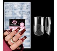 UNA GELLA Square Nail Tips 510Pcs 15 Sizes - No File Needed Pre-Buffed Medium Square Soft Gel Fake Nail Tips Clear Full Cover False Nails Soak Off Acrylic Nail Extensions for DIY Nail Art Salon